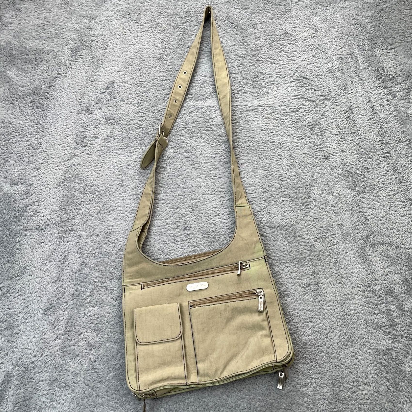 Vintage VINTAGE Baggallini Bag Crossbody Womens Beige Handbag Pockets Adjustable Straps Bag Width 11 in Square Zip Canvas Leather? Size ONE SIZE - 2 Thumbnail