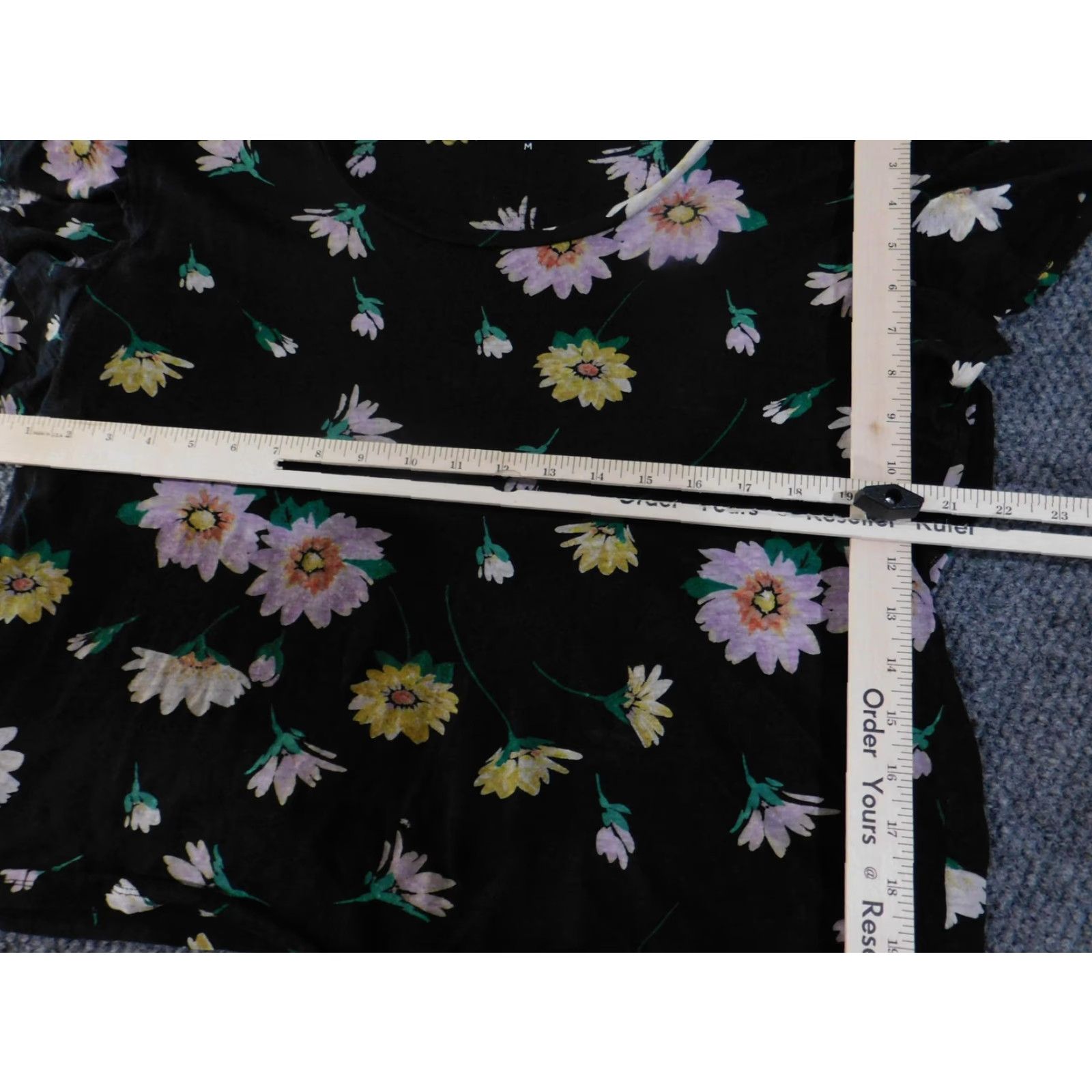 Loft LOFT Shirt Womens Medium Black Pink Yellow Floral Linen Ruffle Sleeve Blouse Size M / US 6-8 / IT 42-44 - 6 Thumbnail