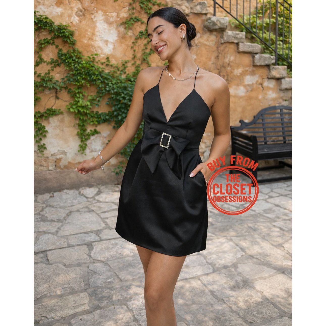 Mango MANGO Bejeweled Bow Satin Mini Dress NWT Size M / US 6-8 / IT 42-44 - 6 Thumbnail