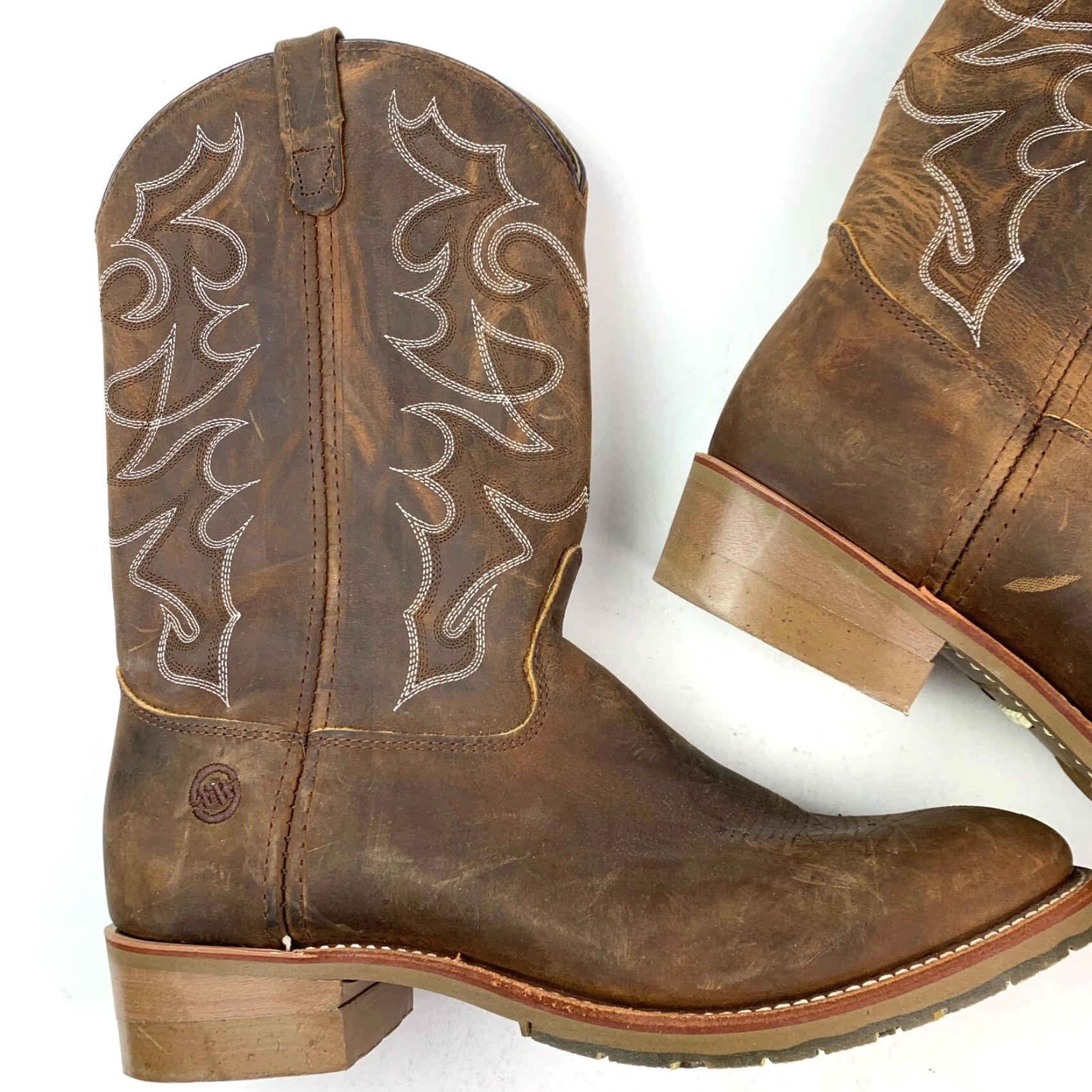 Doublet Double H Boots DH1552 Pull-On Boots Mens 16 D Brown Leather Western Cowboy Outsole Leather Shaft 15" Vintage? Size US 15 / EU 48 - 6 Thumbnail