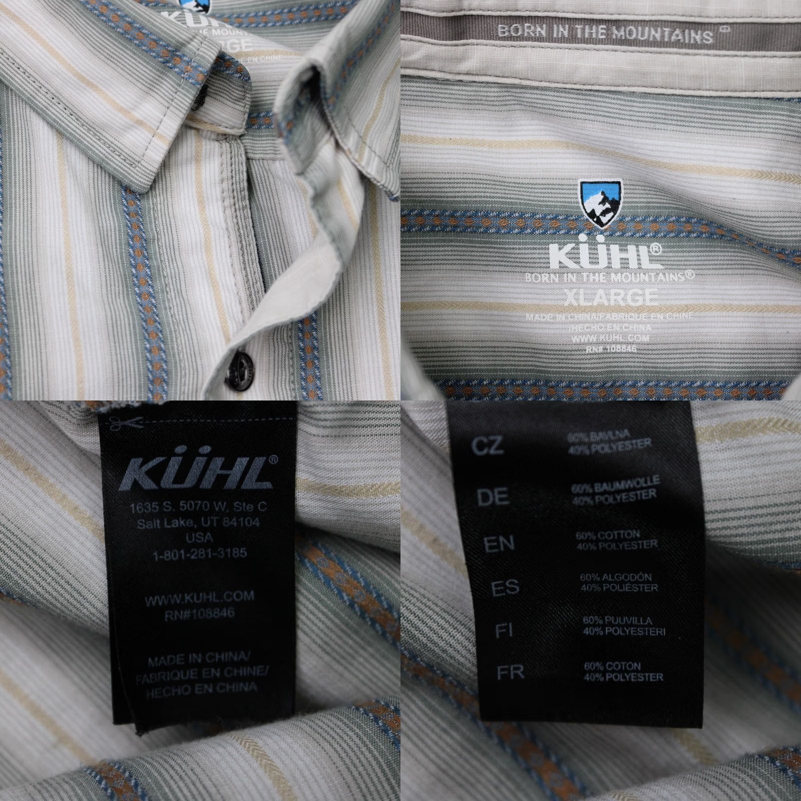 Vintage Kuhl Bohemian Shirt Mens XL Striped 100% Cotton Short Sleeve Beige/Blue Button-Up Cap/Collar Spread Casual Workwear Travel Size US XL / EU 56 / 4 - 8 Thumbnail