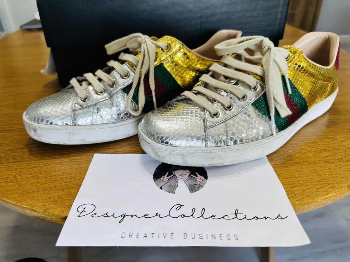 Gucci GUCCI New Ace Metallic Snakeskin Sneakers. Size 8. US 8.5 Size US 8.5 / EU 41-42 - 2 Thumbnail