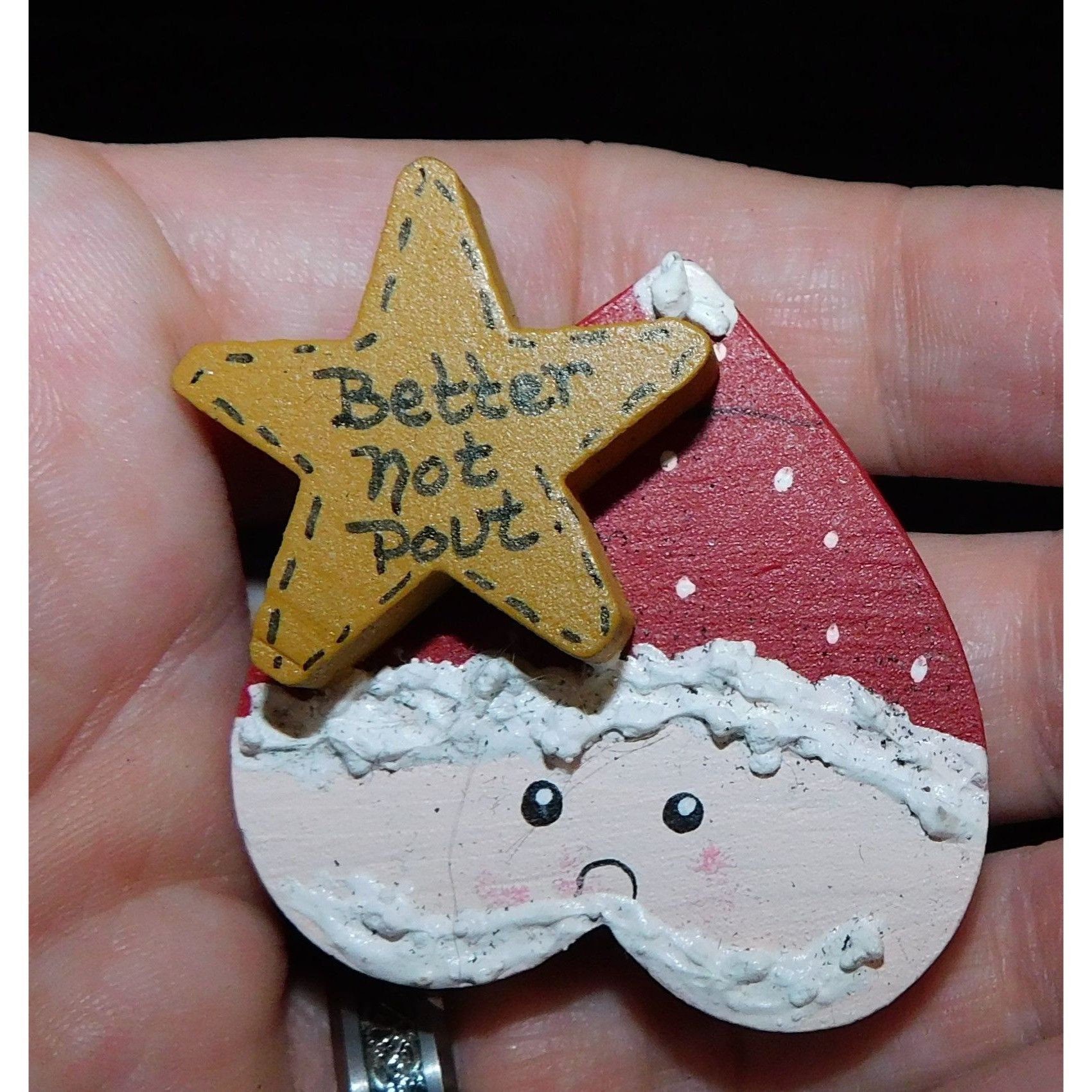 Other Vintage Handmade Pouting Santa Painted Brooch Size ONE SIZE - 2 Thumbnail