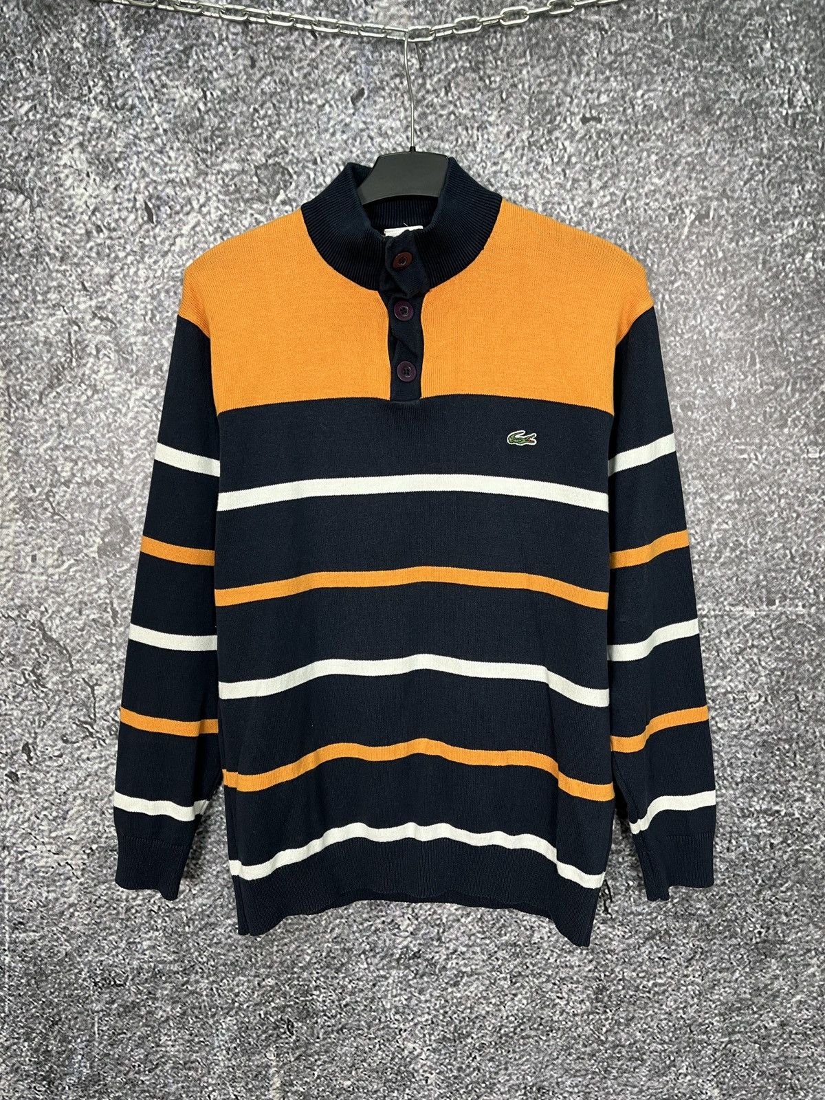 Lacoste Lacoste Live! Sweater Striped 1/4 Button Pullover Size 7 Size US L / EU 52-54 / 3 - 1 Thumbnail