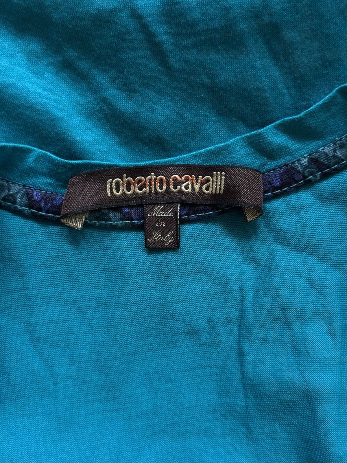 Roberto Cavalli Roberto Cavalli graphic v-neck turquoise t-shirt Size XS / US 0-2 / IT 36-38 - 4 Thumbnail