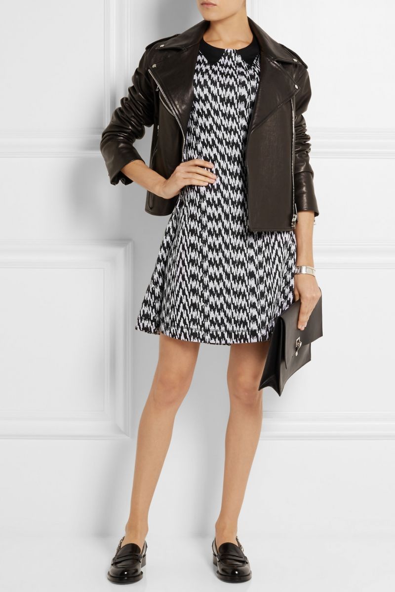 Black White Houndstooth Skater Knit Dress