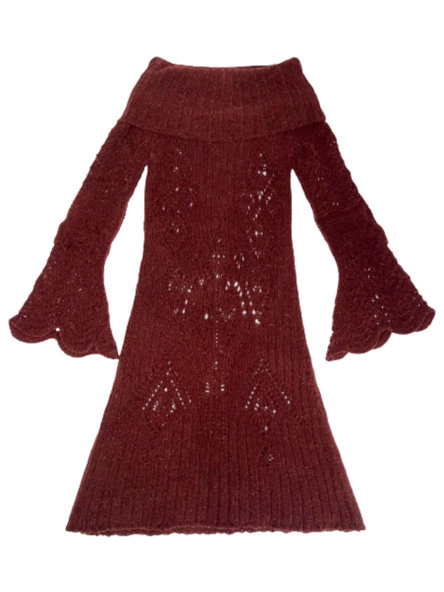 Jean Paul Gaultier JPG Burgundy Cutout Two-Way Collar/One-Shoulder Knit Dress S Size S / US 4 / IT 40 - 6 Thumbnail