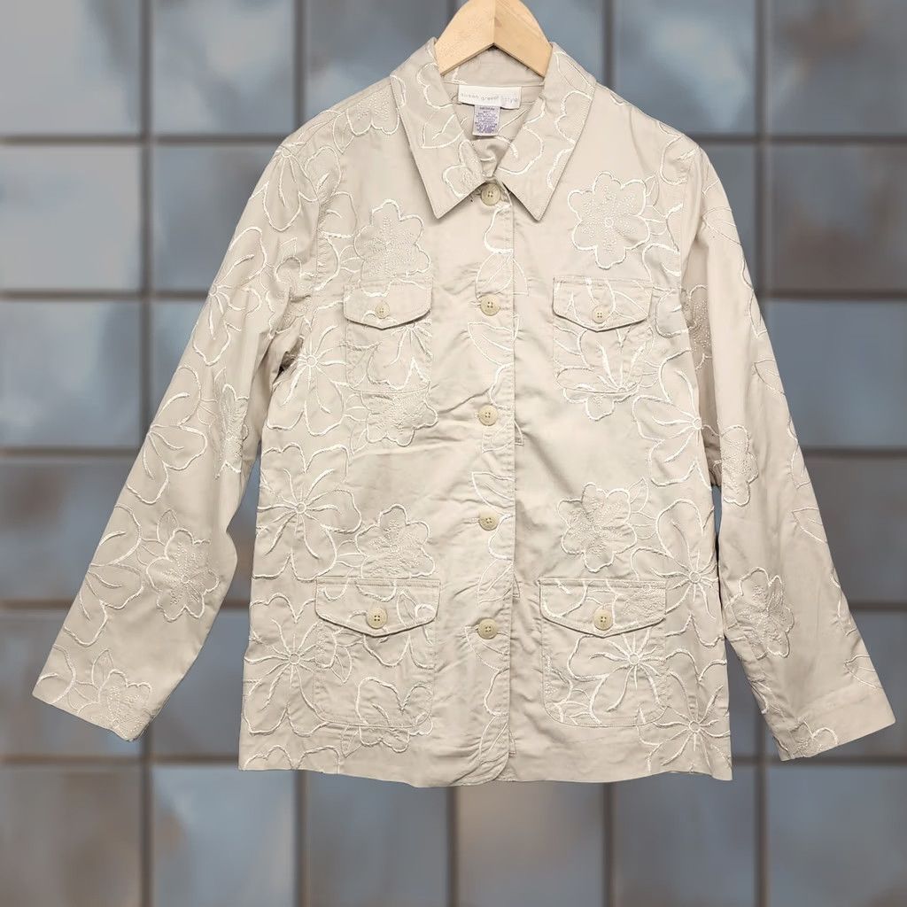 Vintage Susan Graver Womens Jacket Cream Floral Embroidered Button Front Career M Size M / US 6-8 / IT 42-44 - 1 Thumbnail
