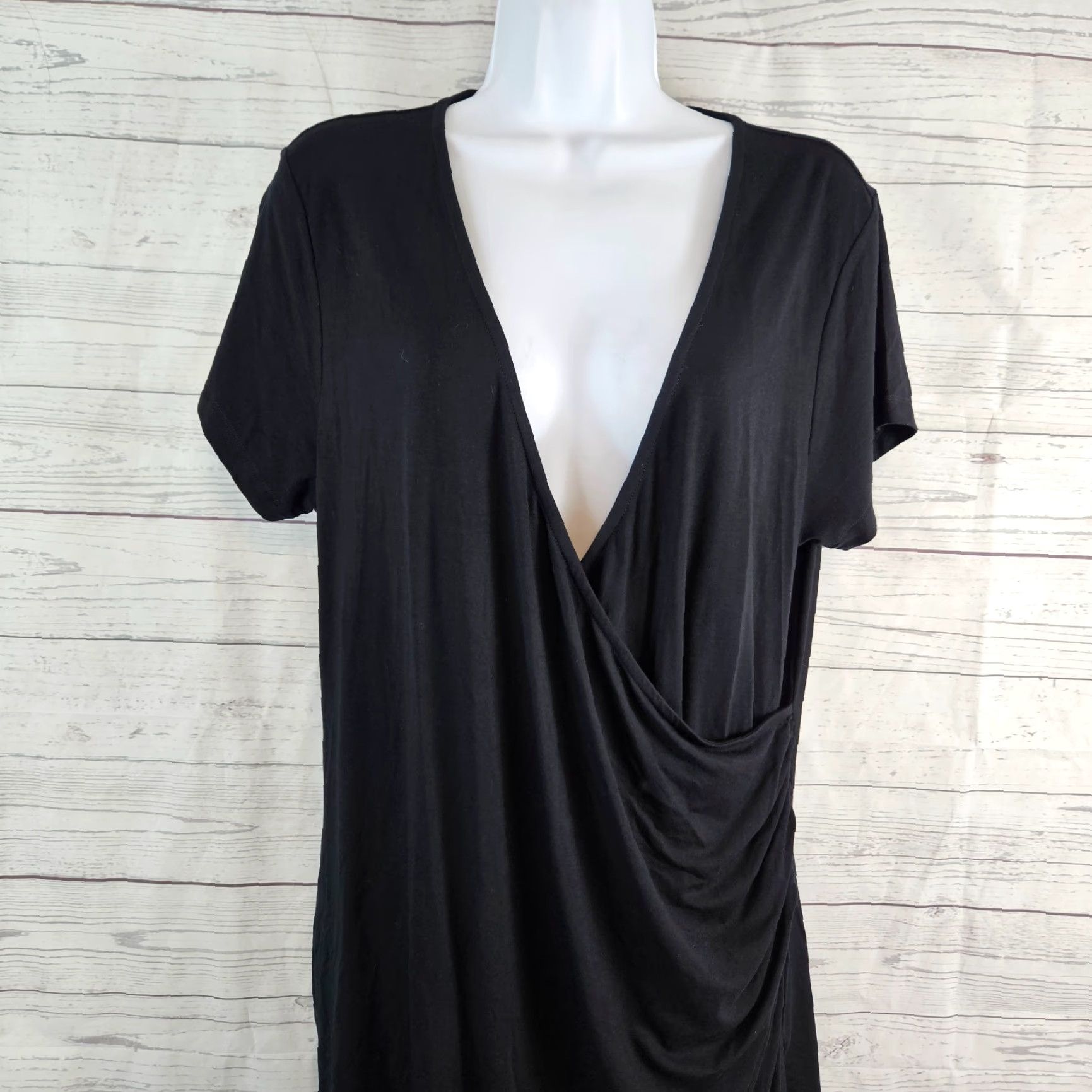 Vintage Seraphine Womens Top XL Solid Black Short Sleeve Viscose Blend T-Shirt Womens XL Black Seraphine V-Neck Pullover Size XL / US 12-14 / IT 48-50 - 2 Thumbnail