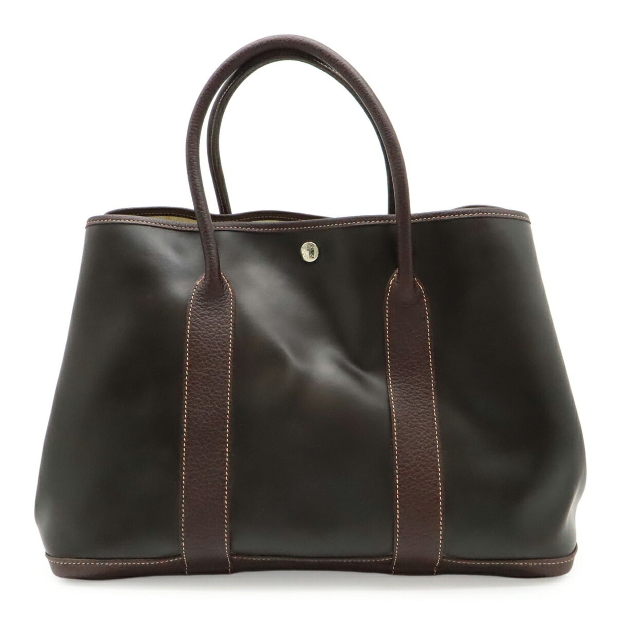 HERMES Garden PM Tote Bag Handbag Amazonia Leather Dark Khaki Brown