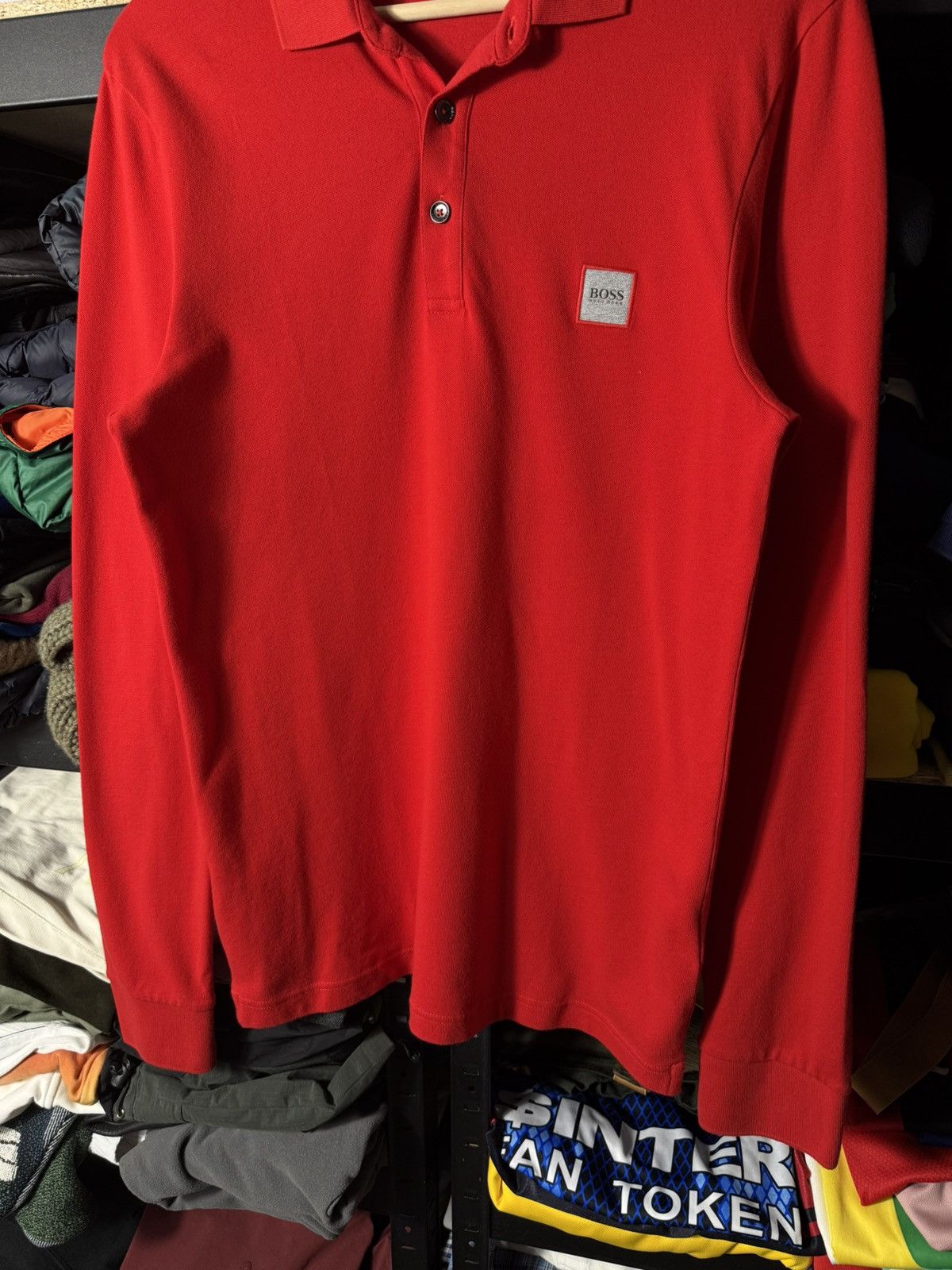 Hugo Boss Hugo Boss Slim Fit Long Sleeve Polo Red Cotton Men’s Size L Size US L / EU 52-54 / 3 - 3 Thumbnail
