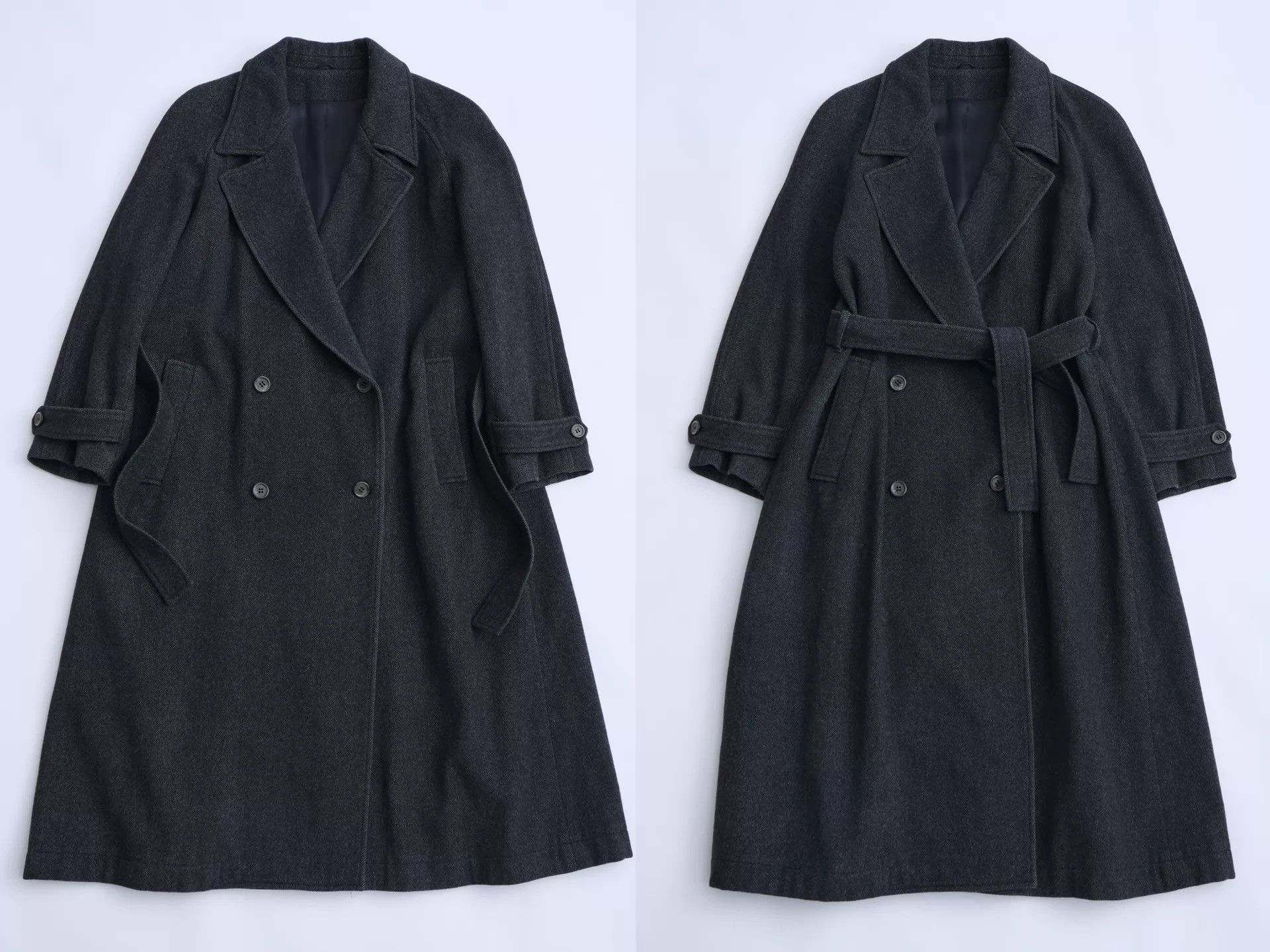 Kenzo KENZO 80s Deep Gray Herringbone Wool DB Belted Overcoat S Size S / US 4 / IT 40 - 8 Thumbnail