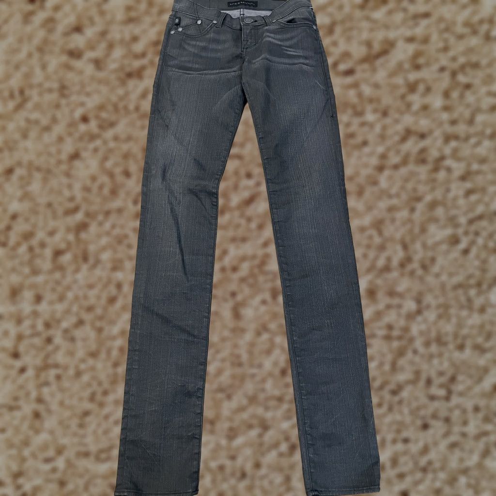 Vintage Rock & Republic Jeans Womens 25 Gray Skinny Zipper Fly Pockets Distress Ladies Size 42" / US 20 - 1 Thumbnail