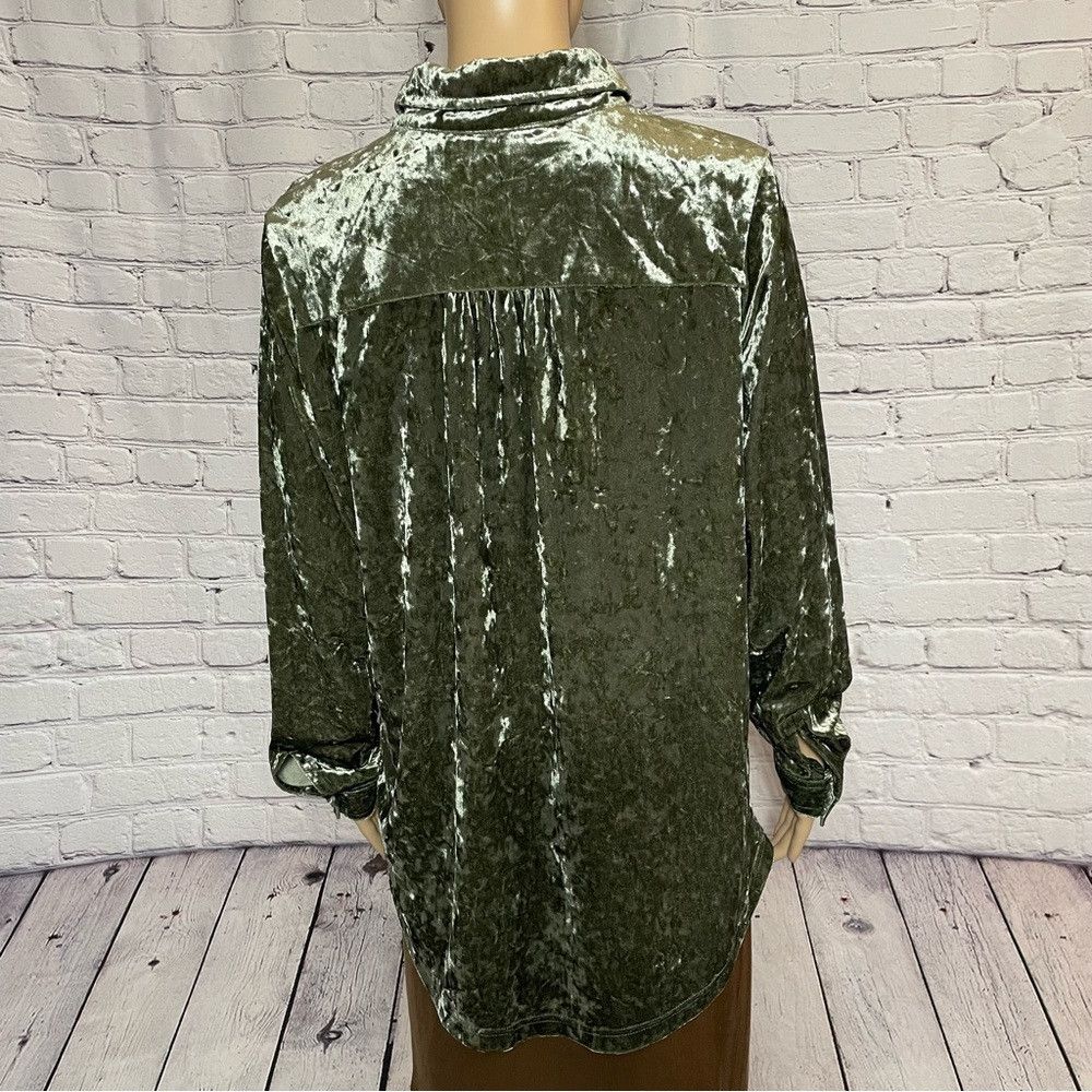Other New Belle By Kim Gravel Crushed Velvet Green Button Down Sh Size M / US 6-8 / IT 42-44 - 5 Thumbnail