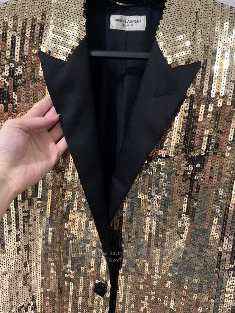 Saint Laurent Paris Saint Laurent Paris Satin Peak Lapel Smoking Suit with Gol Size US L / EU 52-54 / 3 - 3 Thumbnail