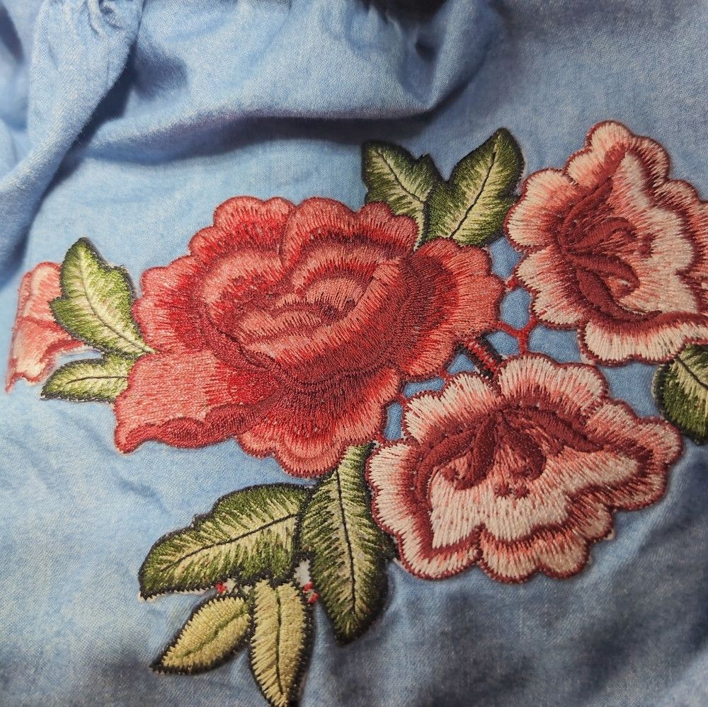 Designer Ana Sz S Off The Shoulder Blue Denim Floral Embroidered Wom Size S / US 4 / IT 40 - 3 Thumbnail