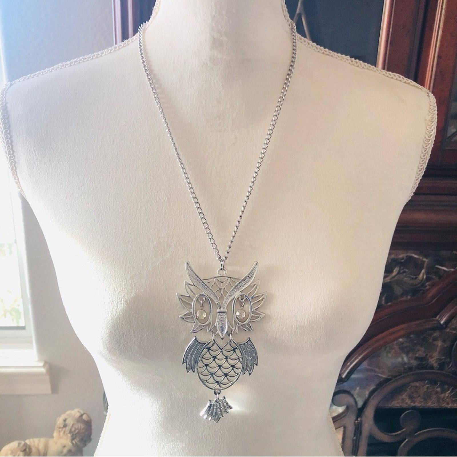 Vintage Vintage 70s Sarah Coventry large silver owl necklace Size ONE SIZE - 2 Thumbnail