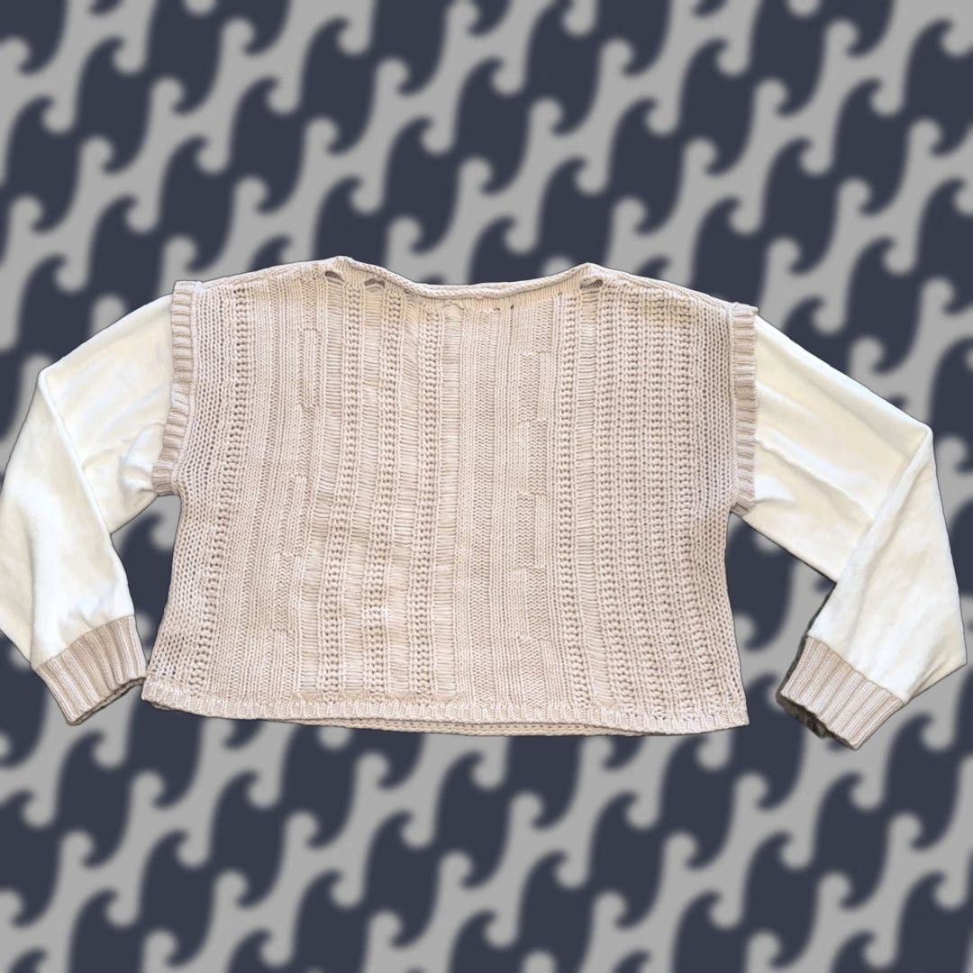 Vintage Miracle Sweater Pullover Women’s S/M Beige Knit Long Velour Sleeve Casual Cozy Boxy Fit Crew Neck Boat Neck Ladies Mens? Size S / US 4 / IT 40 - 1 Thumbnail