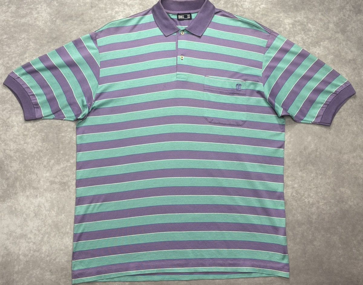 DAKS 90’s Vintage DAKS London Purple/ Teal Striped Polo Size US L / EU 52-54 / 3 - 1 Thumbnail