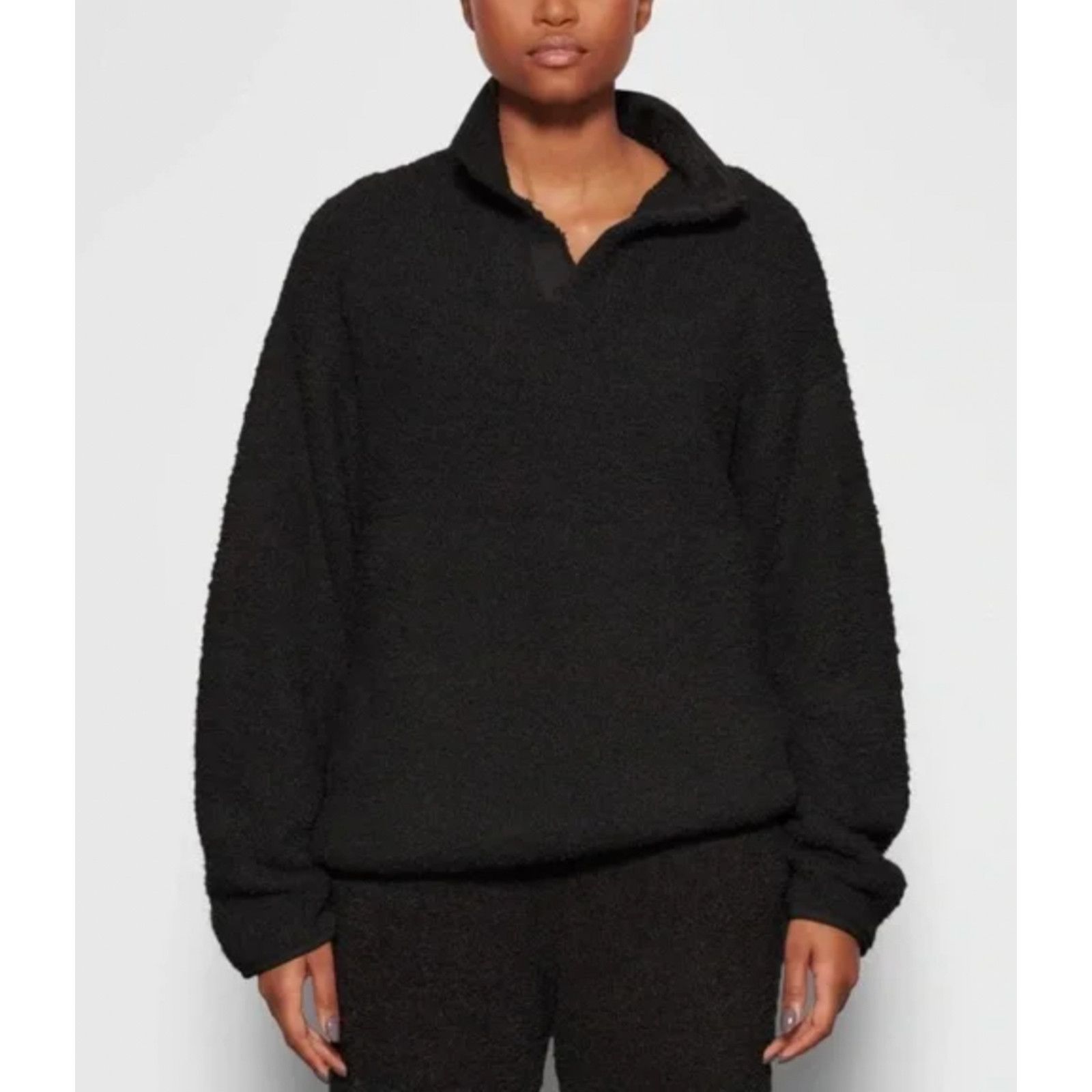 SKIMS Skims Cozy Knit Pullover L/XL Black Teddy 1/4 Snap Button Size XL / US 12-14 / IT 48-50 - 1 Thumbnail