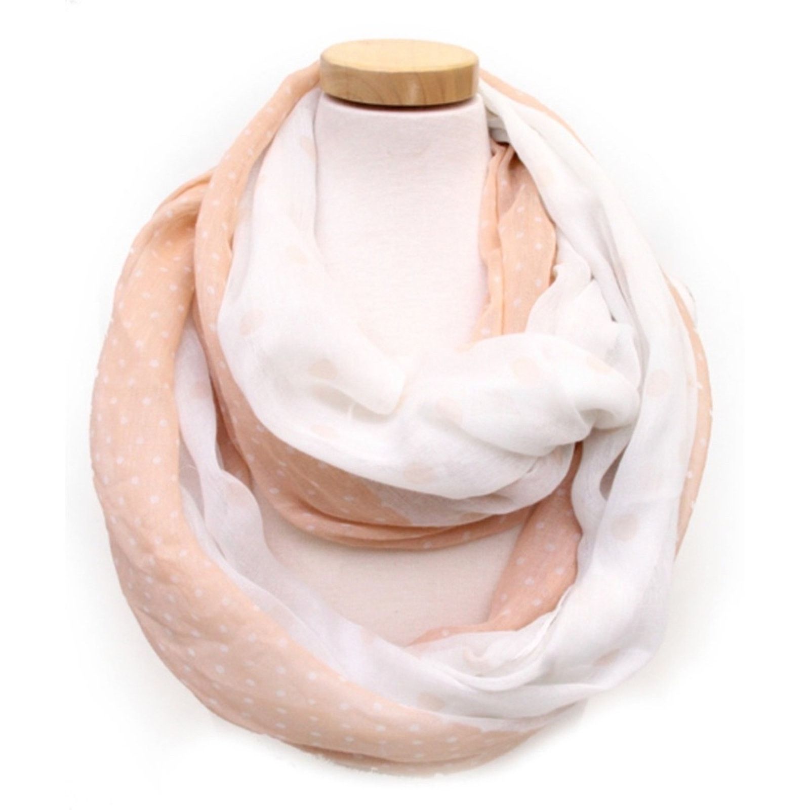 Other NEW Peach & White Polka Dot Color Block Infinity Cowl Scarf Size ONE SIZE - 1 Preview