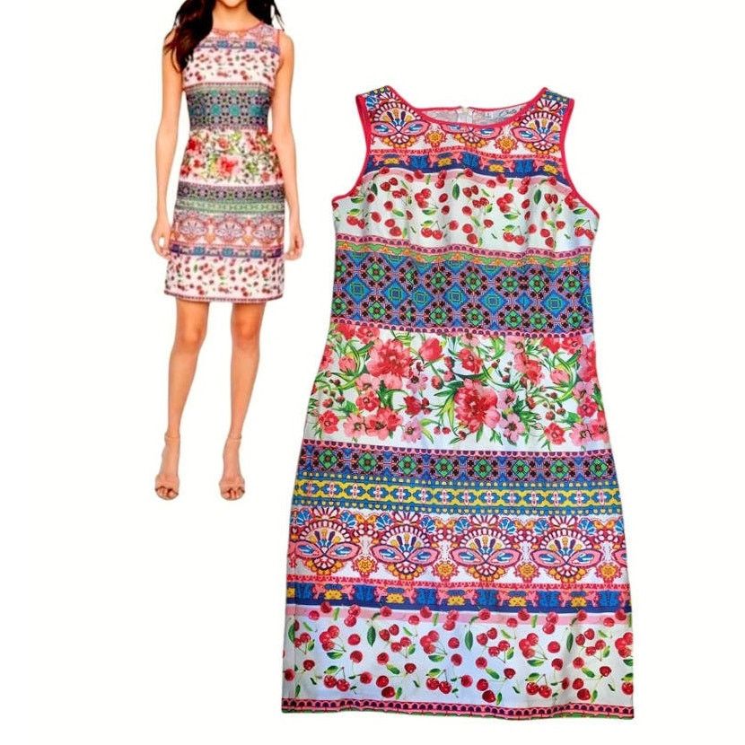 Other Chetta B Multi Print Sheath Dress Sz8 Multi Color Sleeveless Size M / US 6-8 / IT 42-44 - 7 Thumbnail