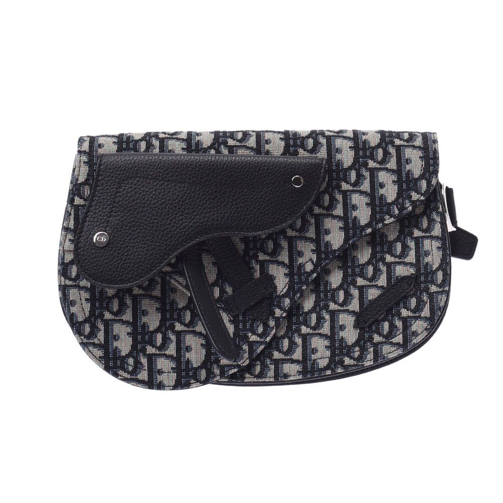 image of Christian Dior Saddle Pouch Oblique Jacquard Calf Body Bag Gray Silver in Black, Women's