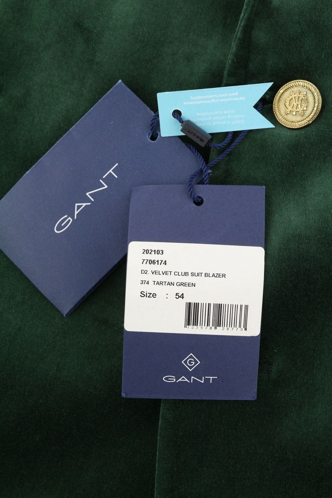 Gant VELVET CLUB EU54 Tartan Green Notch Blazer 87327 Size 44R - 9 Thumbnail
