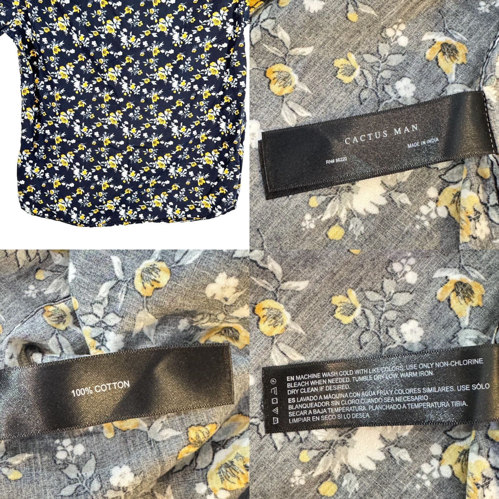 Vintage Cactus Man Black Floral 100% Cotton Short Sleeve Button-Up Shirt Men M Size US M / EU 48-50 / 2 - 9 Thumbnail