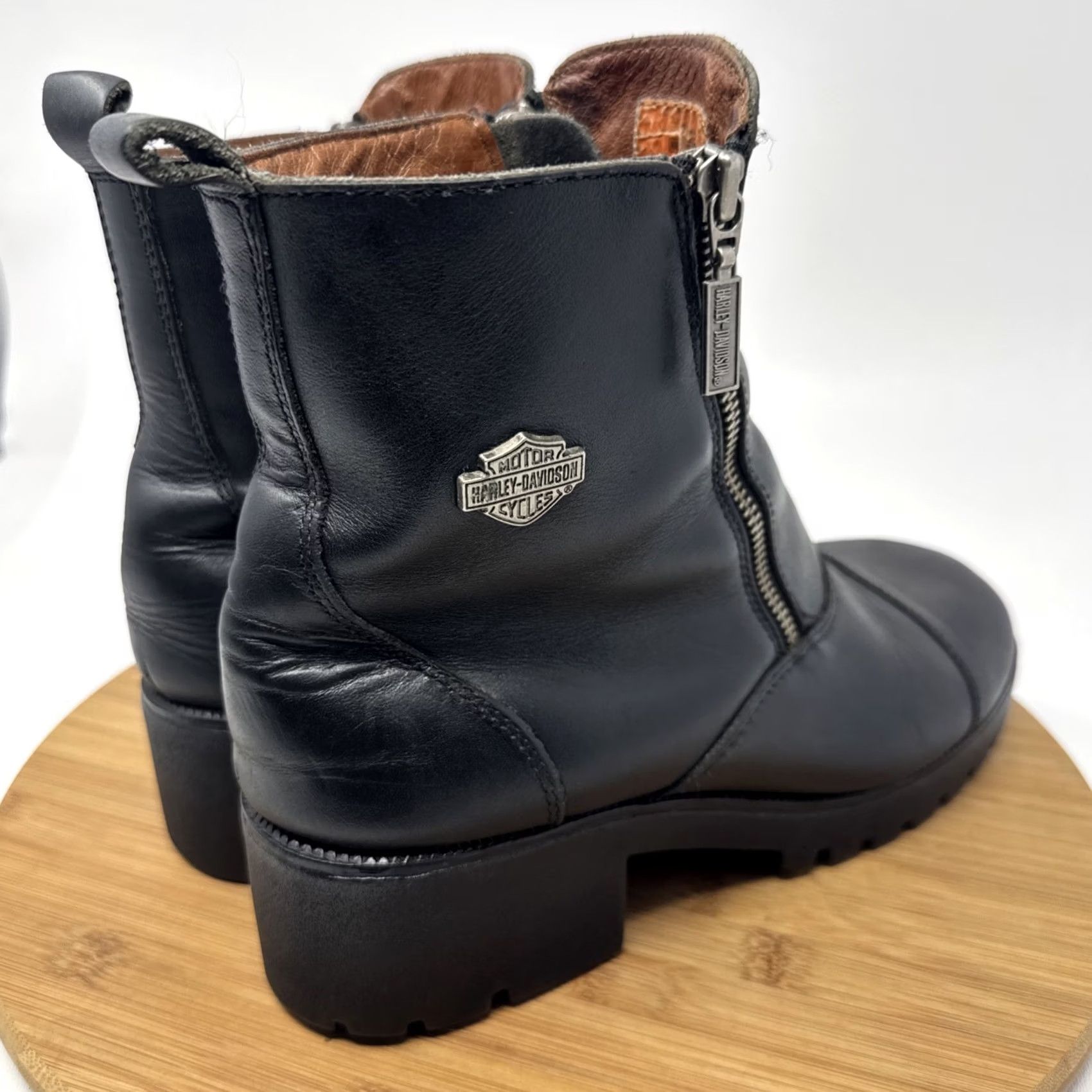 Harley Davidson Harley-Davidson Boots Womens Black Leather Side Zip Biker Ankle 9 Size US 9 / IT 39 - 6 Thumbnail