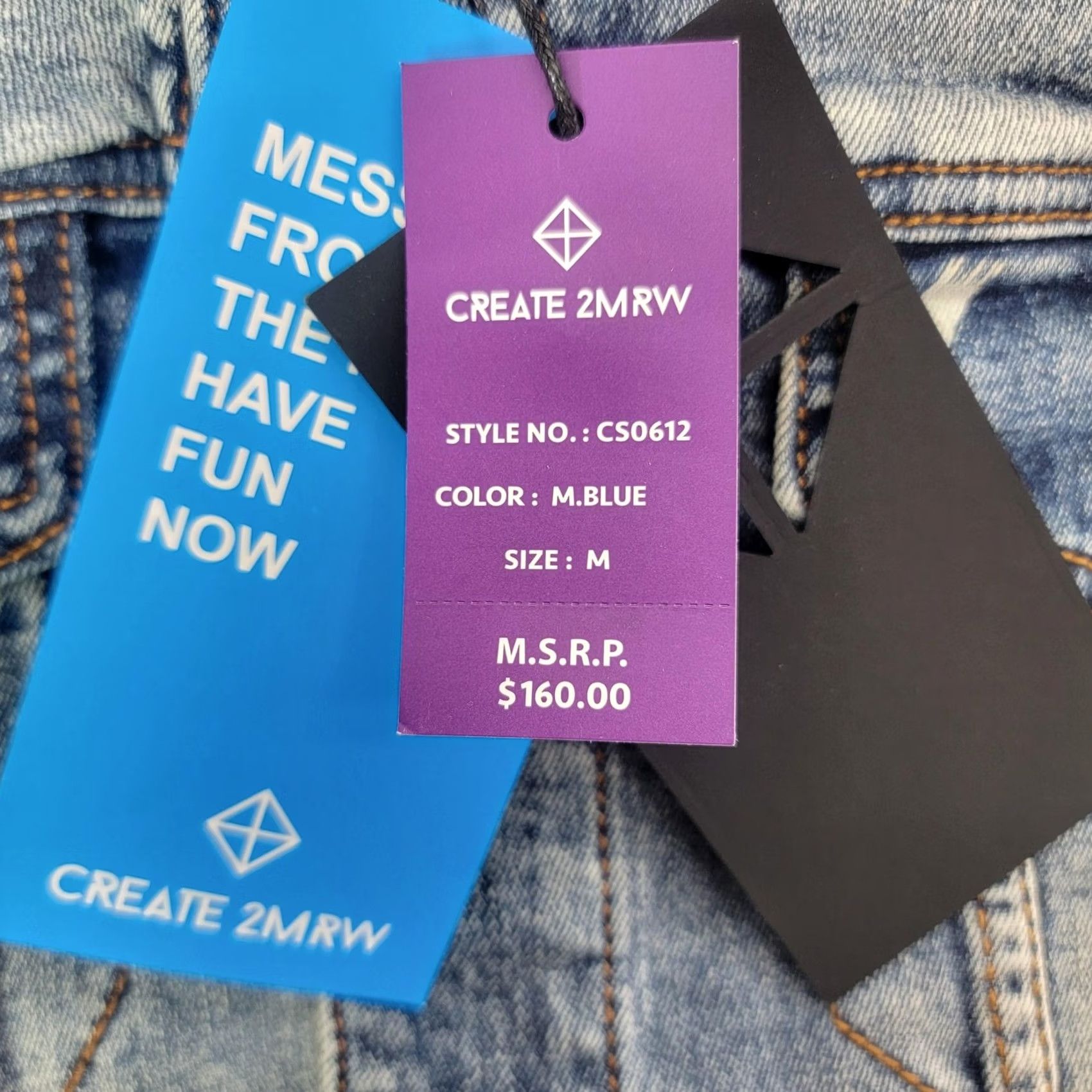 Denime CREATE 2MRW Jacket Mens M Blue Denim Distressed Paint Splatter Reflective CS0612 Size US M / EU 48-50 / 2 - 2 Thumbnail
