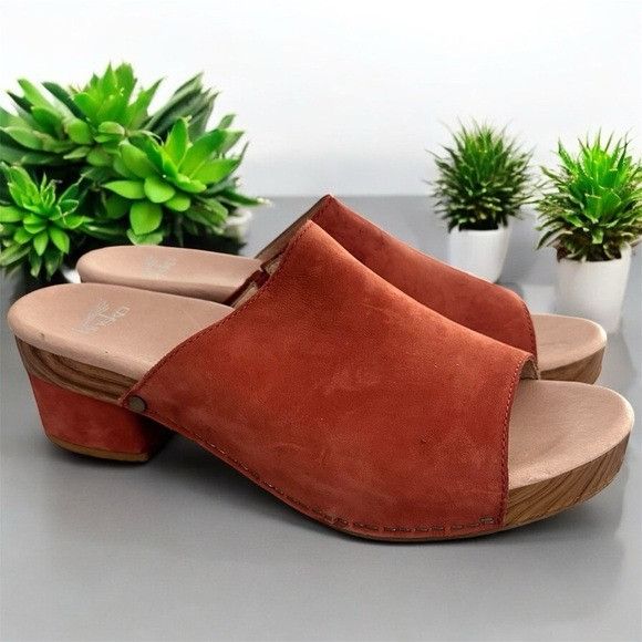 Dansko Sandals Maci Rust Coral Nubuck Leather Slip On Shoes in Brown, Women's (Size 10)