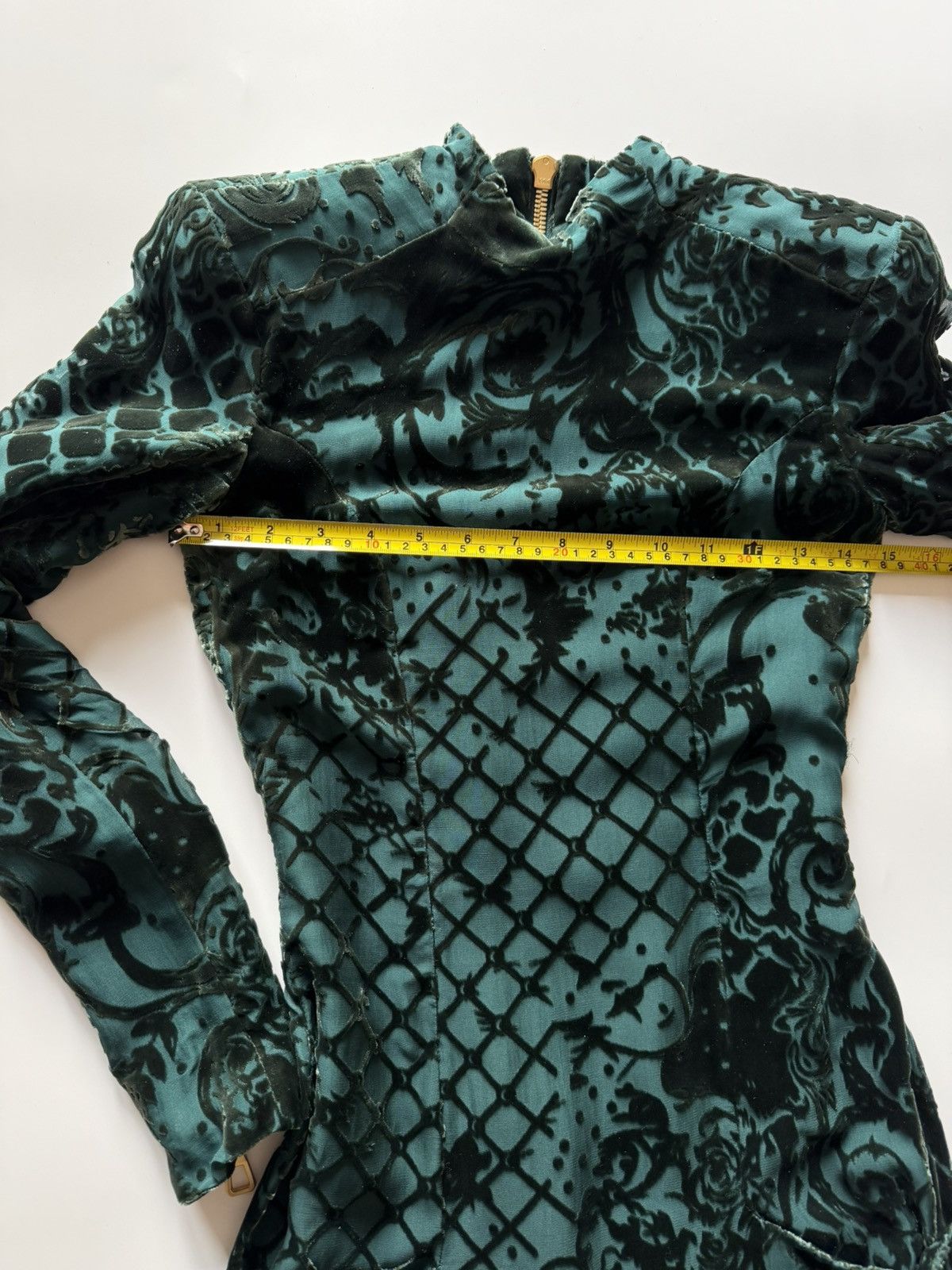 Balmain × H&M BALMAIN X H&M Velvet Green Dress Tunic Silk Long Sleeve Size XS / US 0-2 / IT 36-38 - 12 Thumbnail
