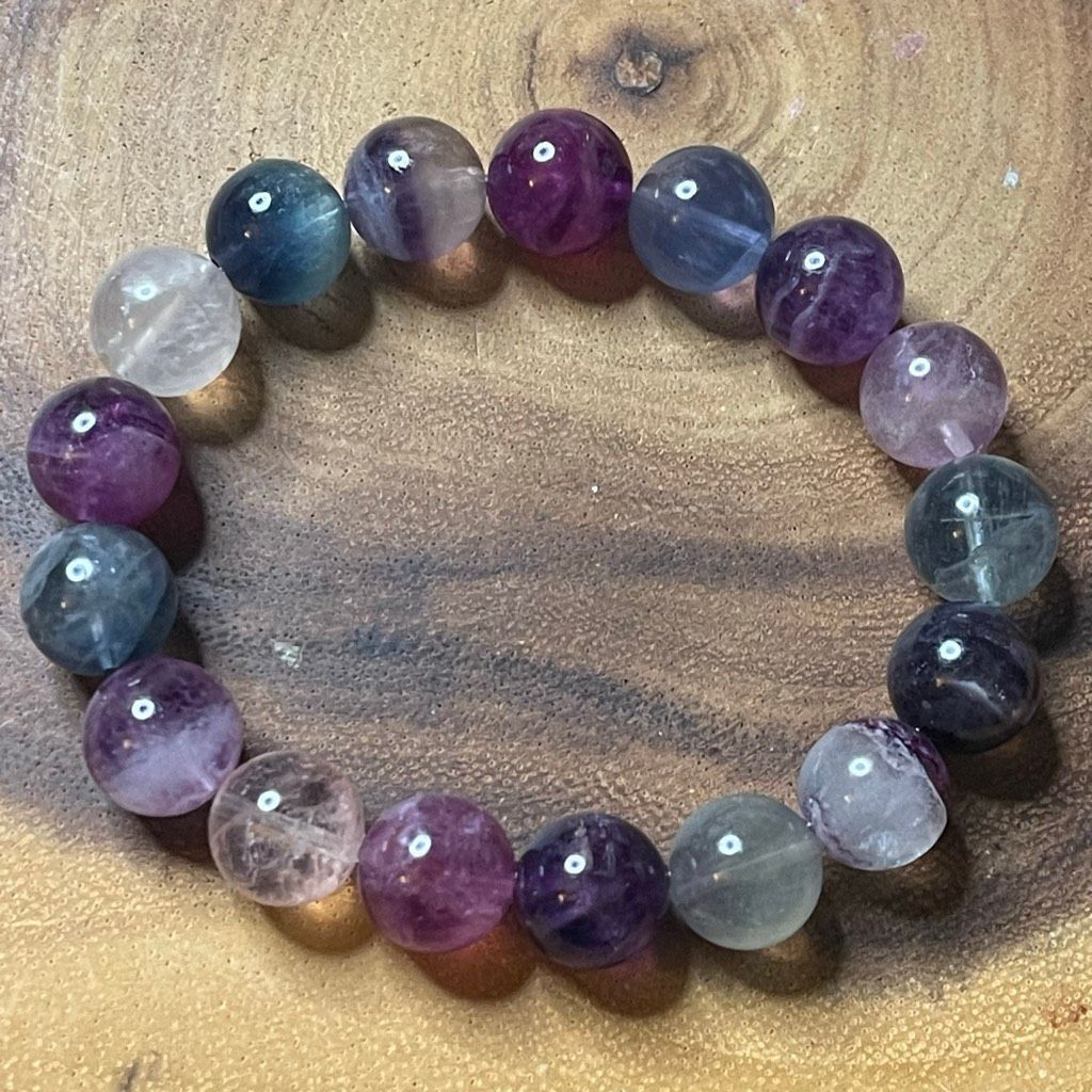 Other Fluorite bracelet striped layers rainbow colors stretch 12mm Size ONE SIZE - 1 Thumbnail