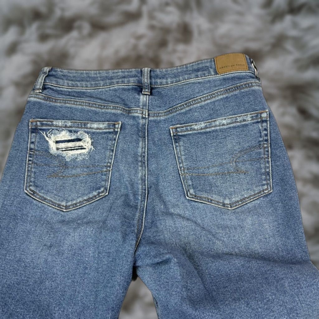 American Eagle Outfitters American Eagle Jeans Womens 10 Blue High Rise Straight Distressed Stretch 30x26 Size 32" / US 10 / IT 46 - 1 Thumbnail