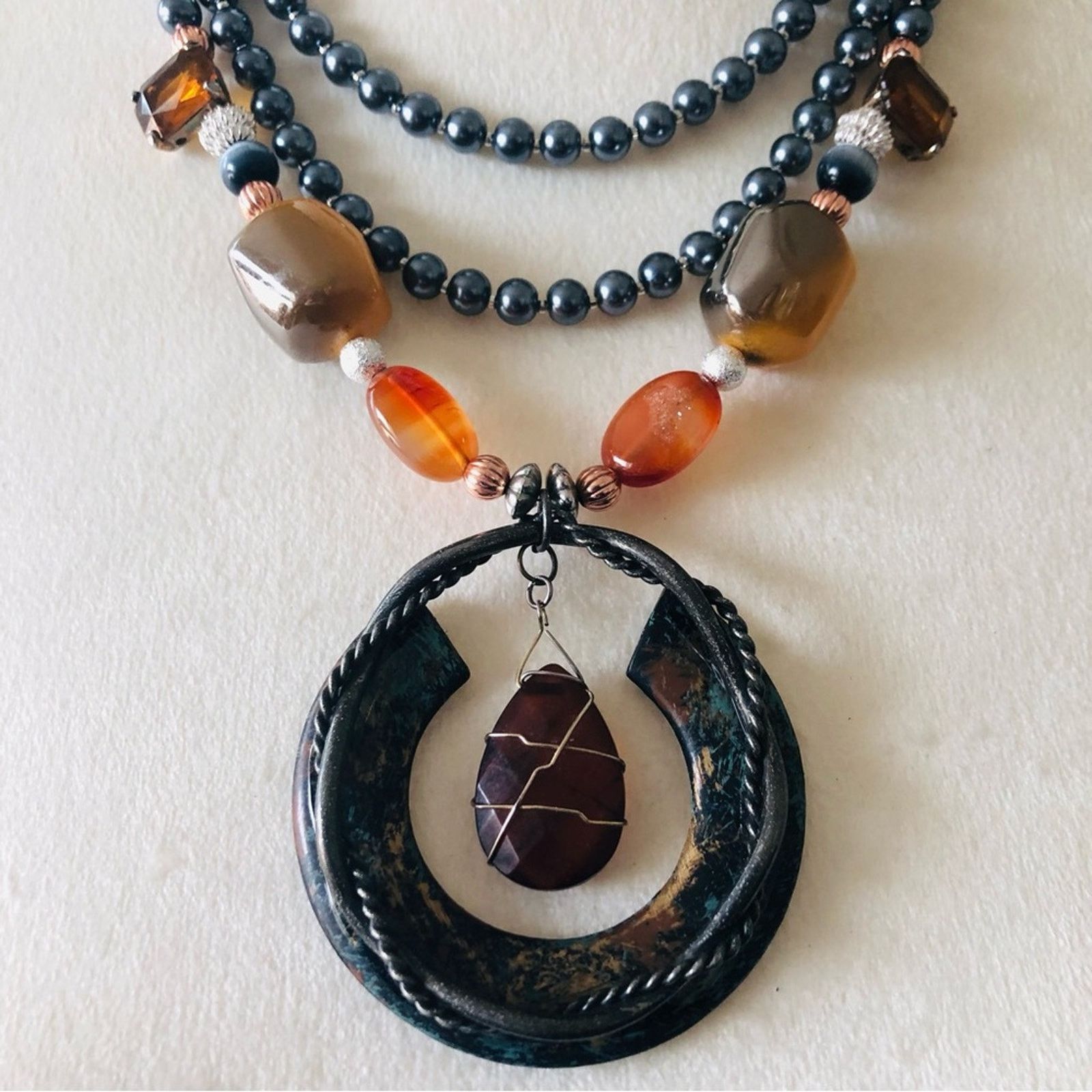 Handmade Handcrafted repurpose medieval gem glass Pearl necklac Size ONE SIZE - 8 Thumbnail