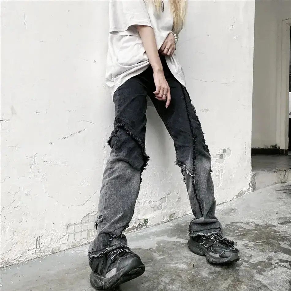 Japanese Brand × Jean Retro Y2K Ripped Jeans Wide Leg Straight Retro Size US 32 / EU 48 - 1 Thumbnail