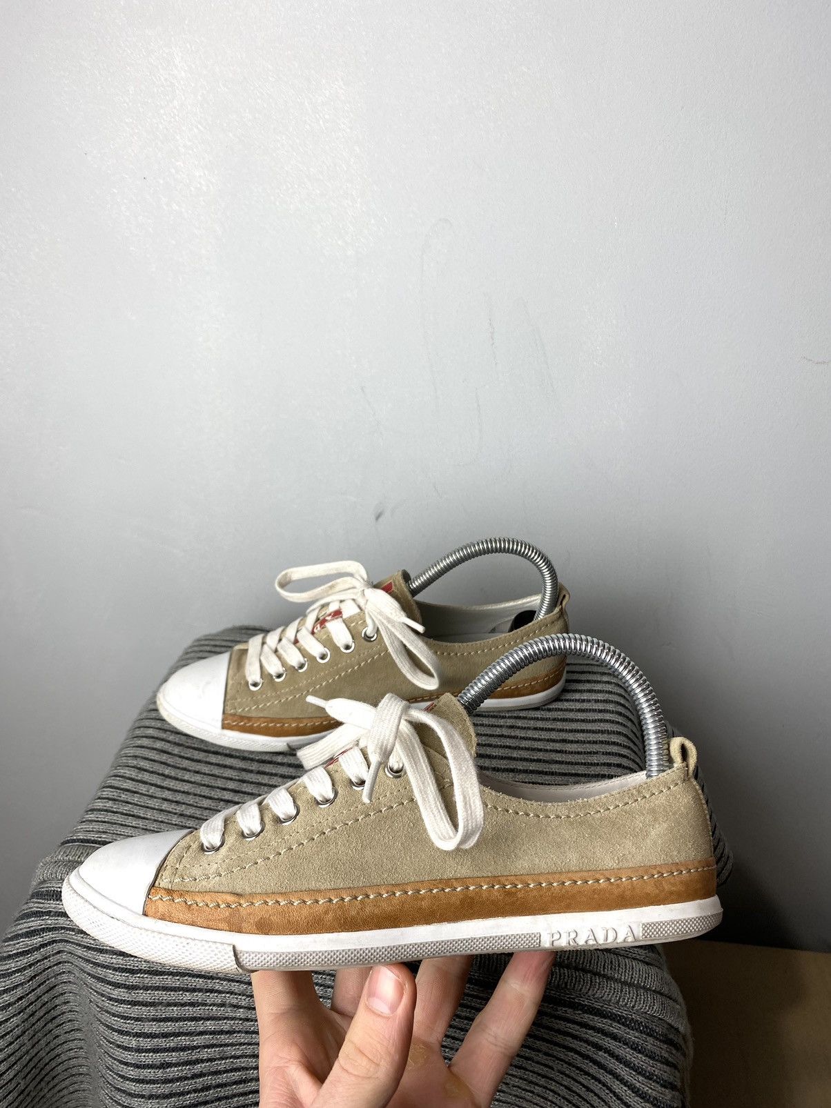 Prada Suede Prada Low Top Sneakers Red Tab Shoes Size US 6 / IT 36 - 2 Thumbnail