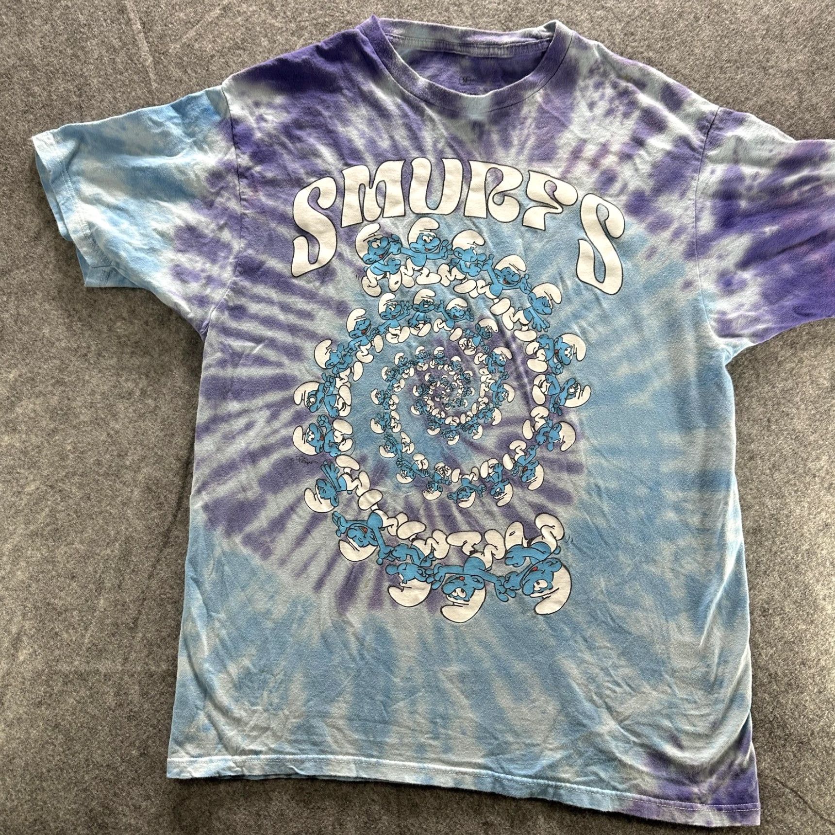 Vintage Smurfs Shirt Mens Medium Blue Purple Tie Dye Spiral Graphic Cartoon Tee Size US M / EU 48-50 / 2 - 3 Thumbnail