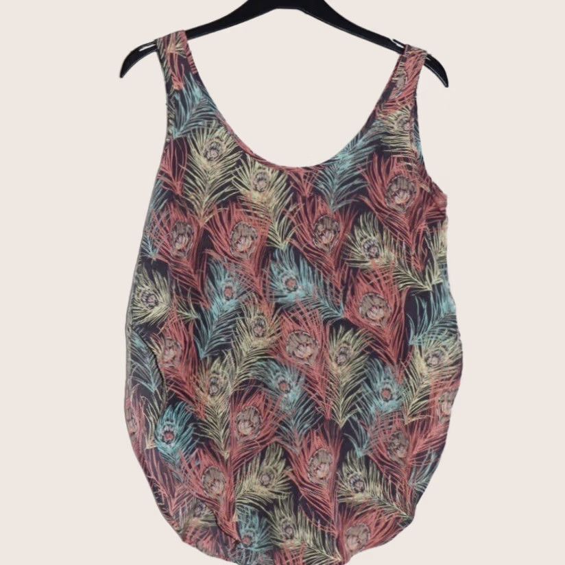 Vintage Apricot Vest Top Size UK 10 Womens Multi Peacock Print Curved Hem New With Tags Size L / US 10 / IT 46 - 1 Thumbnail