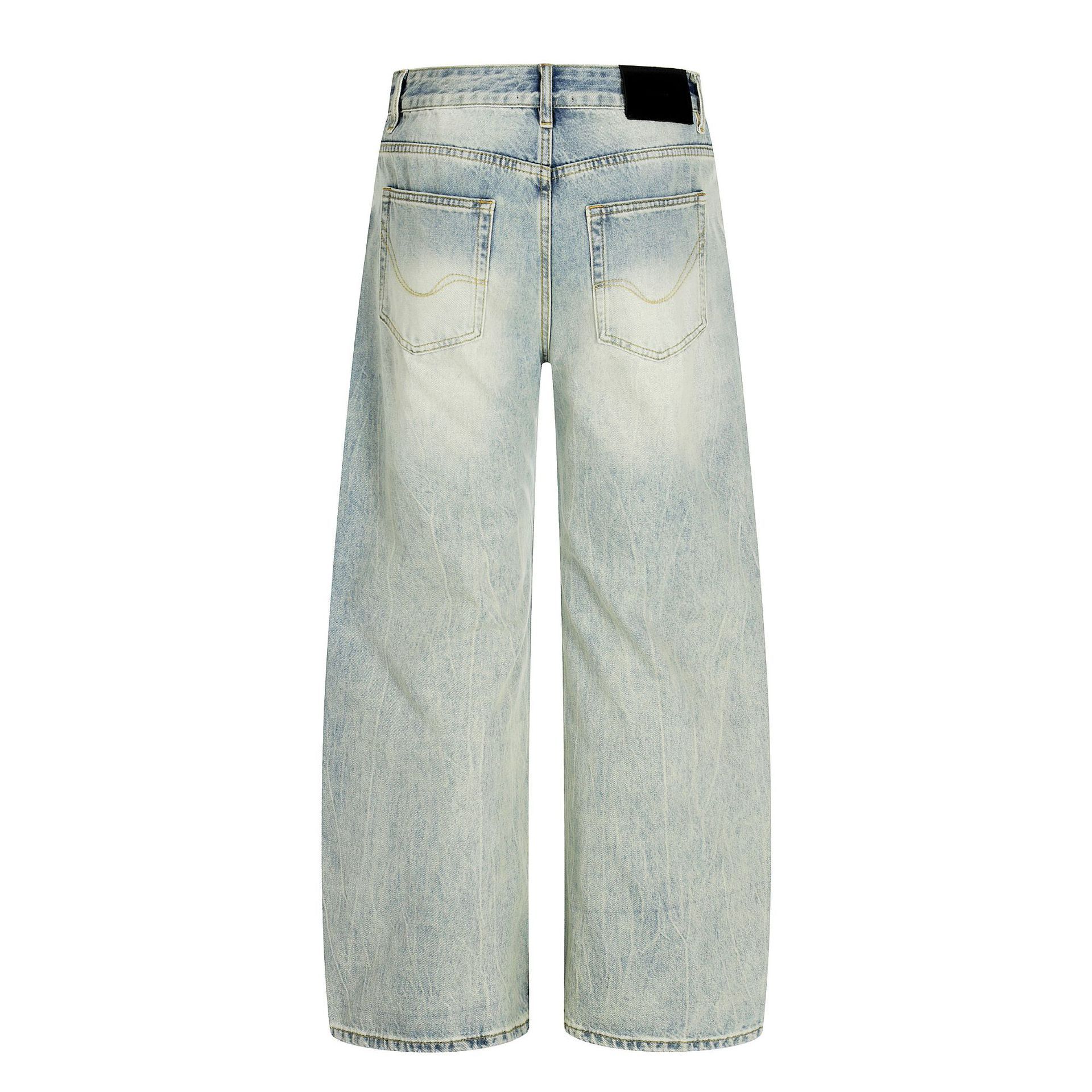 Men's vintage distressed washed loose scimitar jeans
