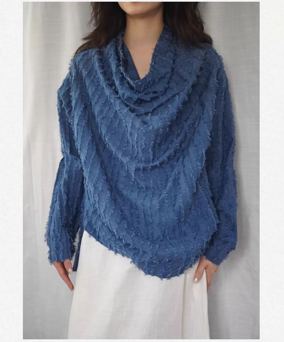 Issey Miyake Issey Miyake 1992 Drape Neck Blue Silk-Cotton Top ML Size M / US 6-8 / IT 42-44 - 1 Thumbnail