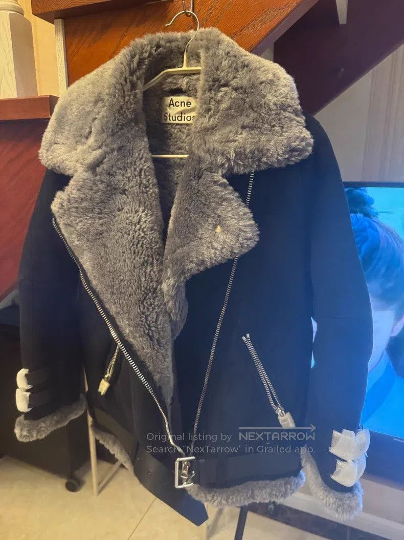 Acne Studios Acne Studios Black biker-style shearling jacket with gray Size 4XL / US 24-26 - 1 Thumbnail