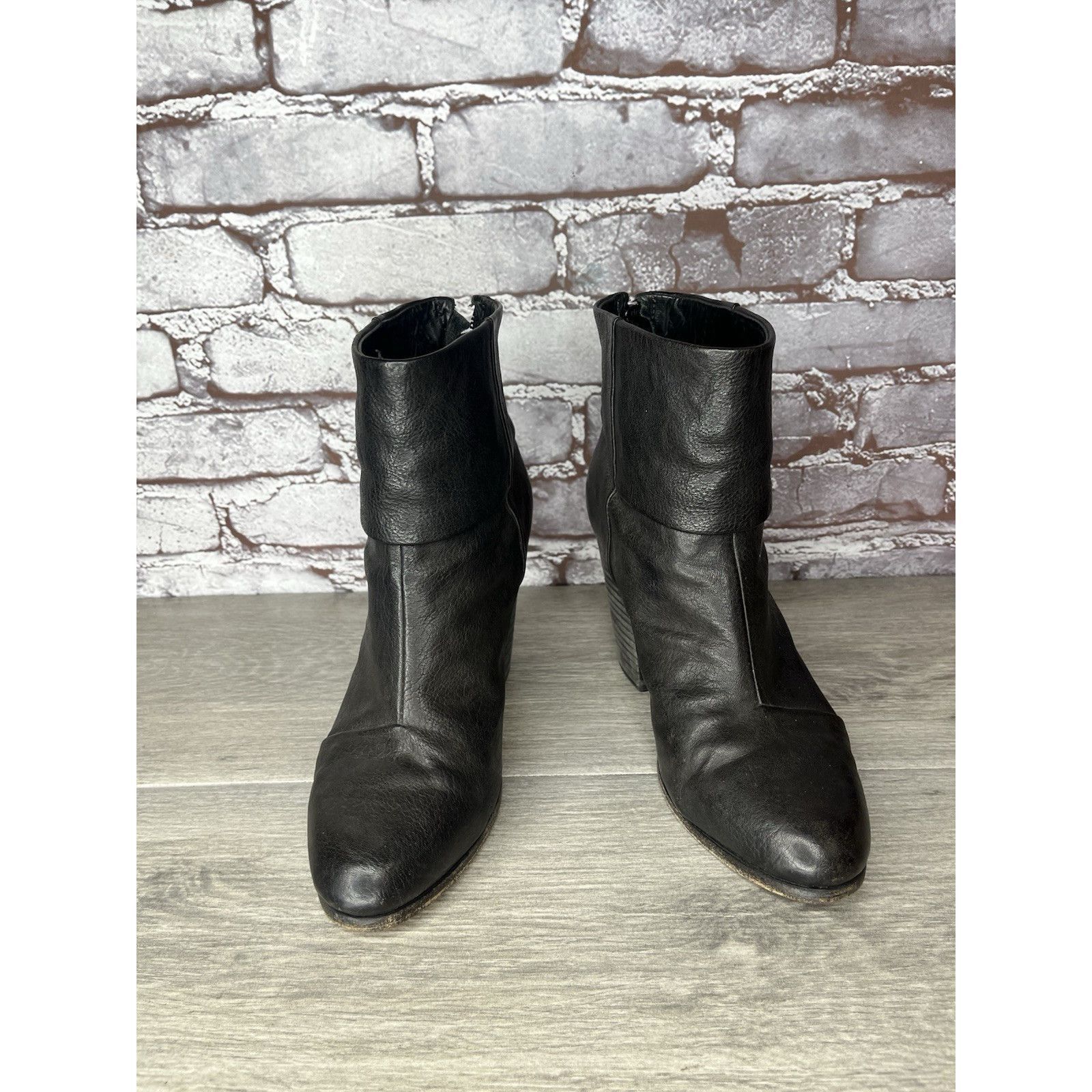 Rag & Bone Rag Bone Newbury Black Leather Stacked Heel Ankle Booties Wo Size US 8 / IT 38 - 2 Thumbnail