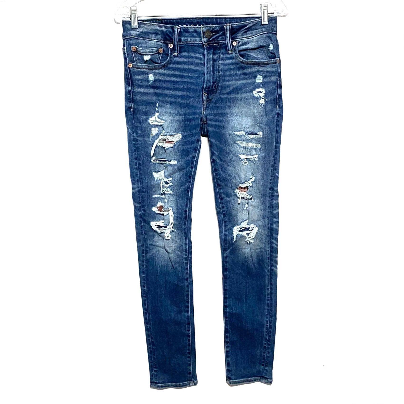 American Eagle Outfitters VINTAGE American Eagle Outfitters Airflex 360 Skinny Jeans Mens 29x32 Distressed Ripped Grunge Punk Rock 5-Pocket Denim Blue Mens Size US 29 - 2 Thumbnail
