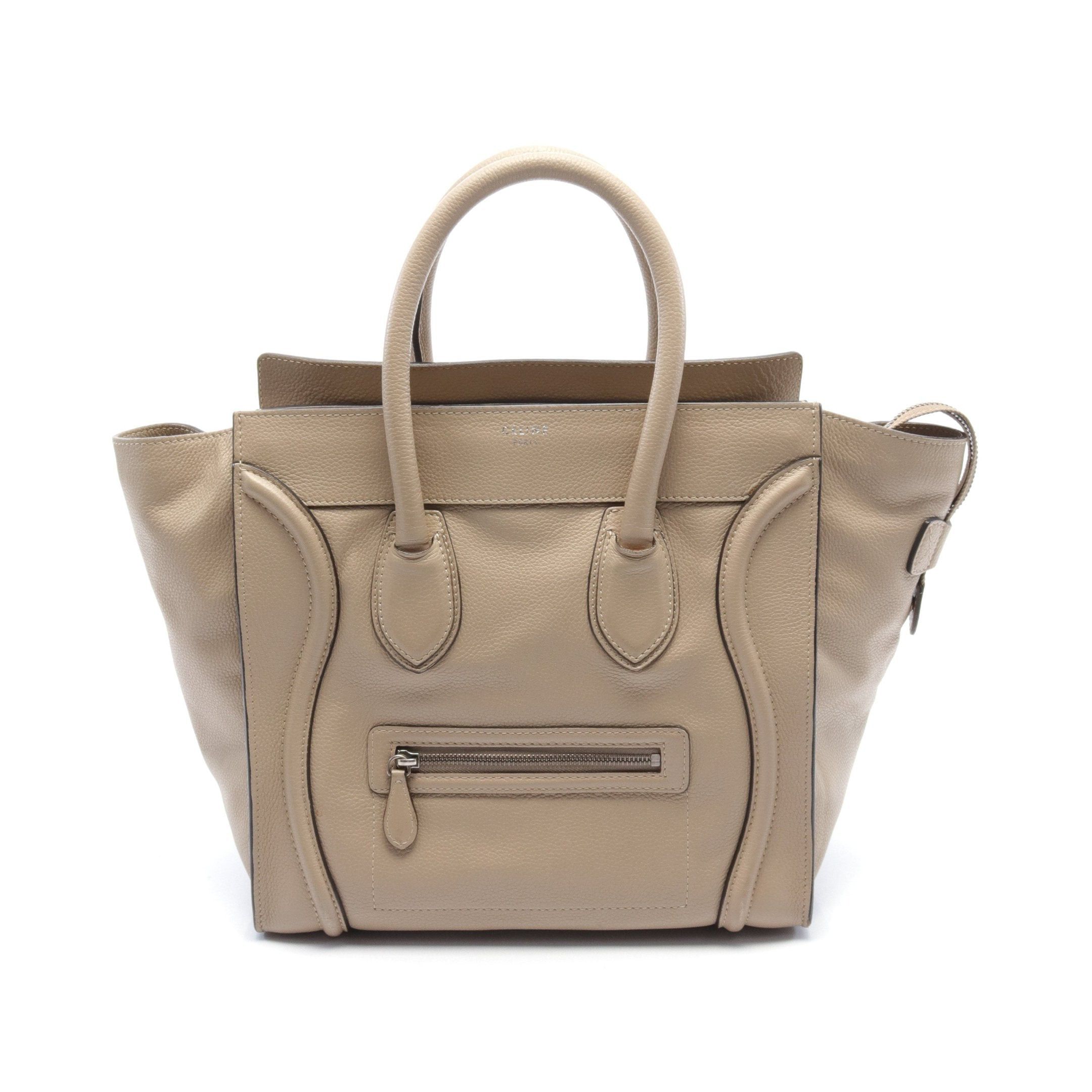 image of Celine Luggage Mini Shopper Handbag Leather Gray Beige, Women's