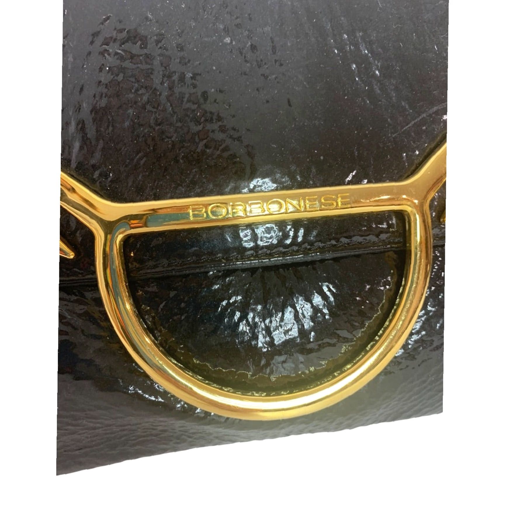 Vintage VINTAGE Borbonese Clutch Bag Envelope Crinkle Patent Leather Black 1990s Womens Size ONE SIZE - 3 Thumbnail