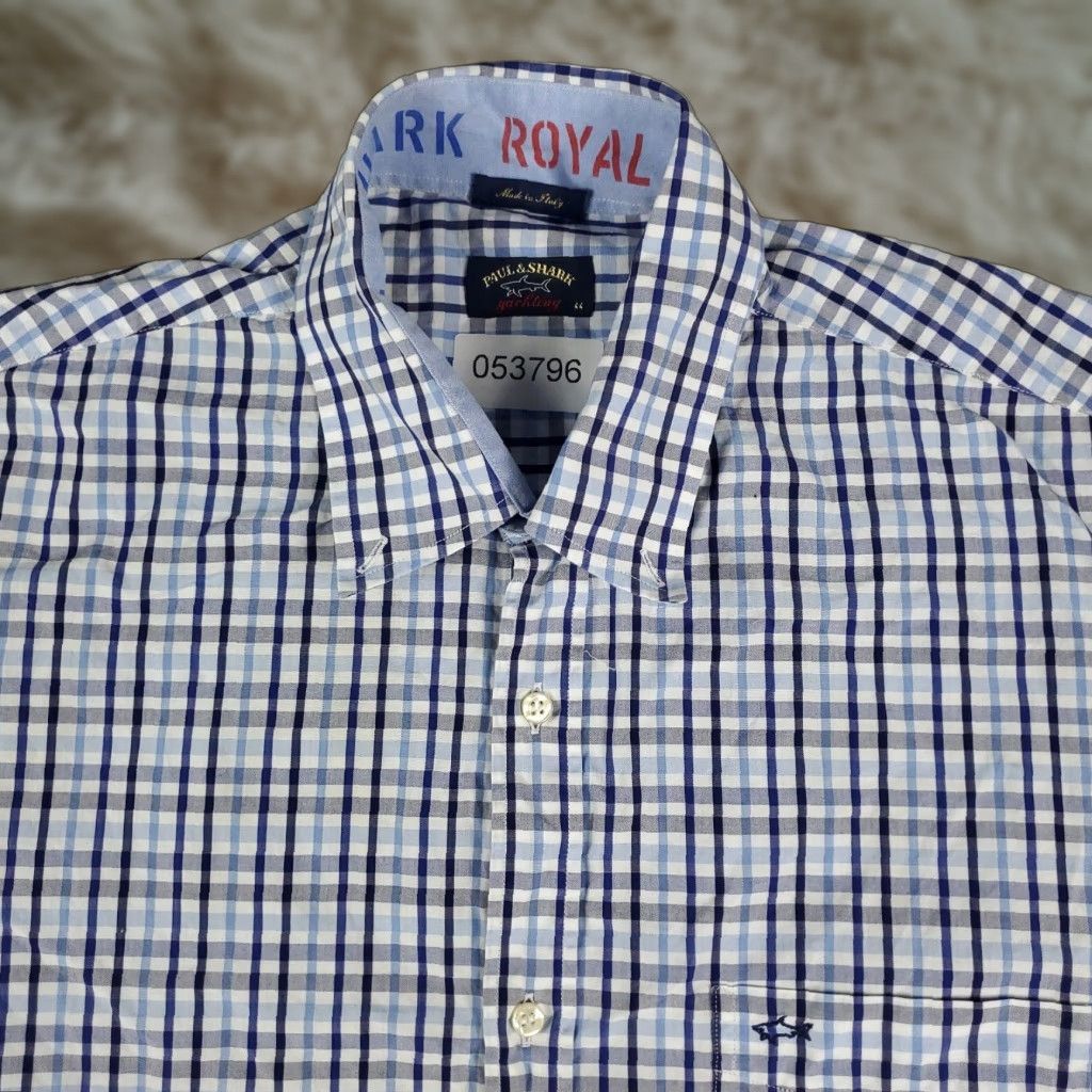 Paul & Shark Paul & Shark Shirt Mens 44 Blue Check Short Sleeve Button-Up Casual Size US XXL / EU 58 / 5 - 1 Thumbnail