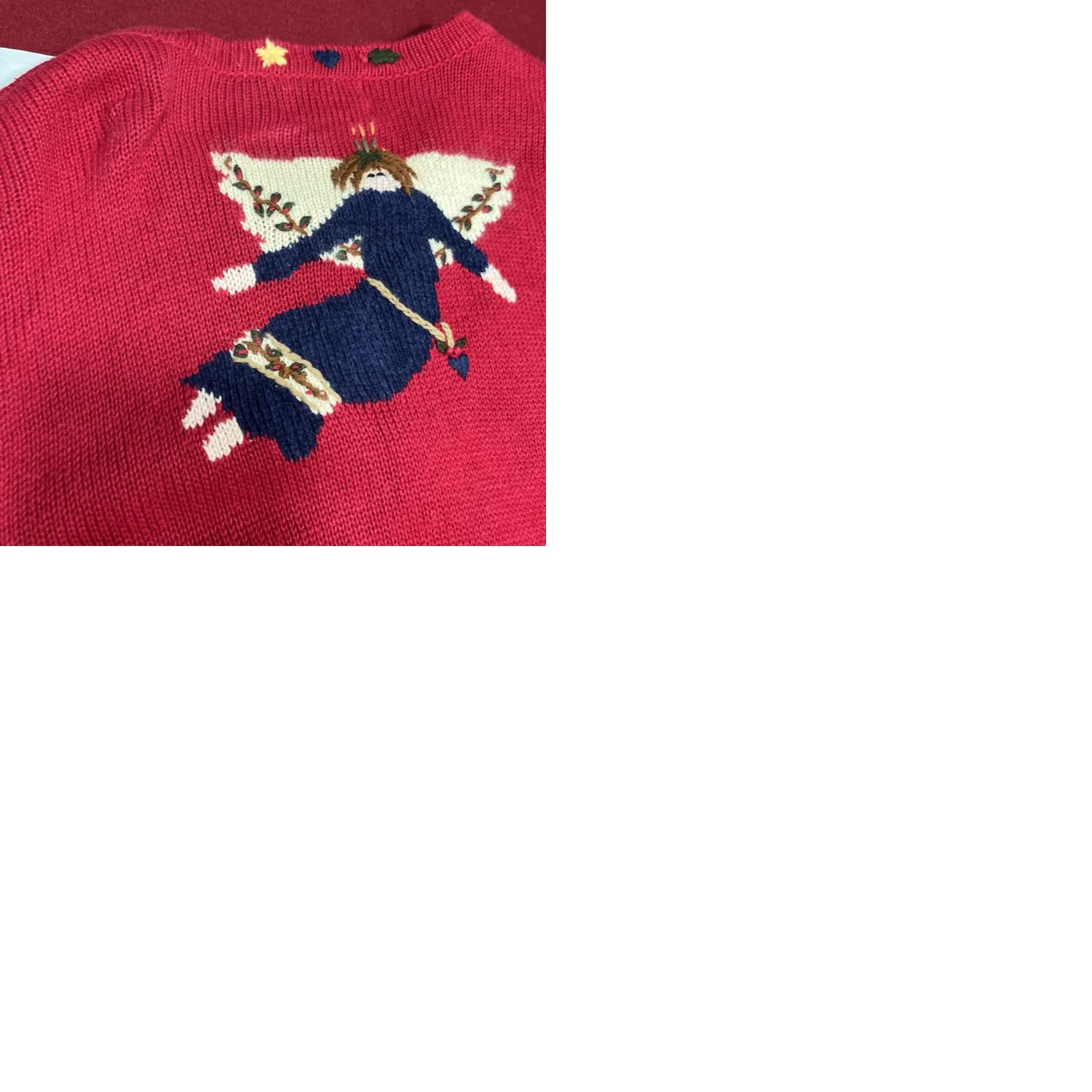 Quacker Factory VINTAGE Quacker Factory Red ANGELS CHRISTMAS Knit Cardigan Button Sweater Womens Lg Size L / US 10 / IT 46 - 10 Thumbnail