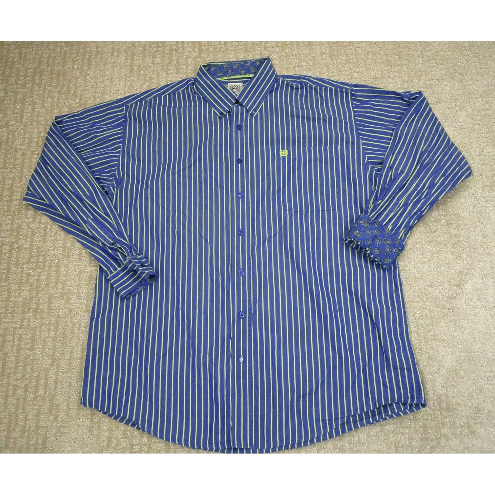 Vintage Cinch Shirt Mens Large Blue Striped Button-Down Western Paisley Embroidered Cuffs - Casual Dress Shirt Size US L / EU 52-54 / 3 - 2 Thumbnail